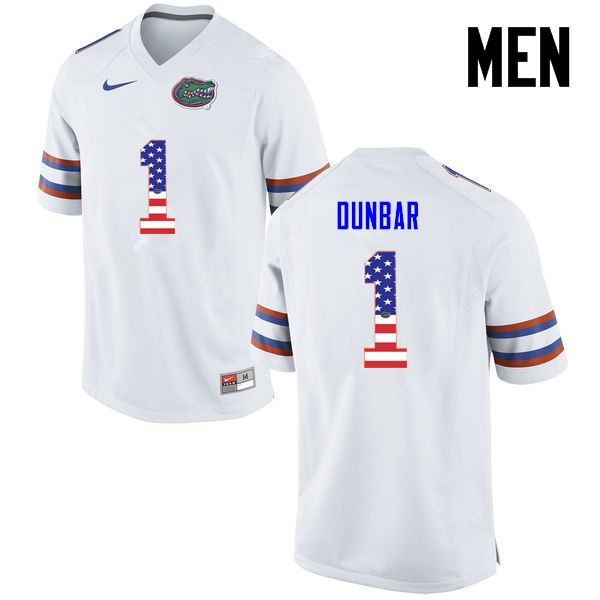 Men's NCAA Florida Gators Quinton Dunbar #1 Stitched Authentic USA Flag Fashion Nike White College Football Jersey KZO0065AR